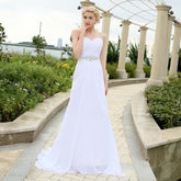 Beach Wedding Dress Pleats Crystal Belt Chiffon Dresses