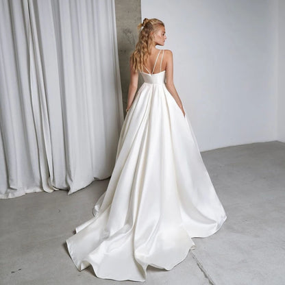 Sexy Straps Ruched Pleats A Line Simple Bridal Gowns