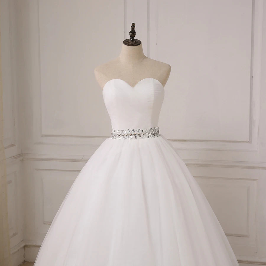 Wedding Dress Robe Beading Belt Ball Gown Sweetheart Sleeveless Tulle Bride Dresses