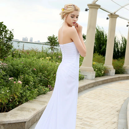 Beach Wedding Dress Pleats Crystal Belt Chiffon  Dresses