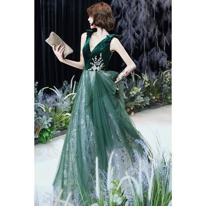 Autumn Winter Temperament Sexy Green Evening Dress for Women