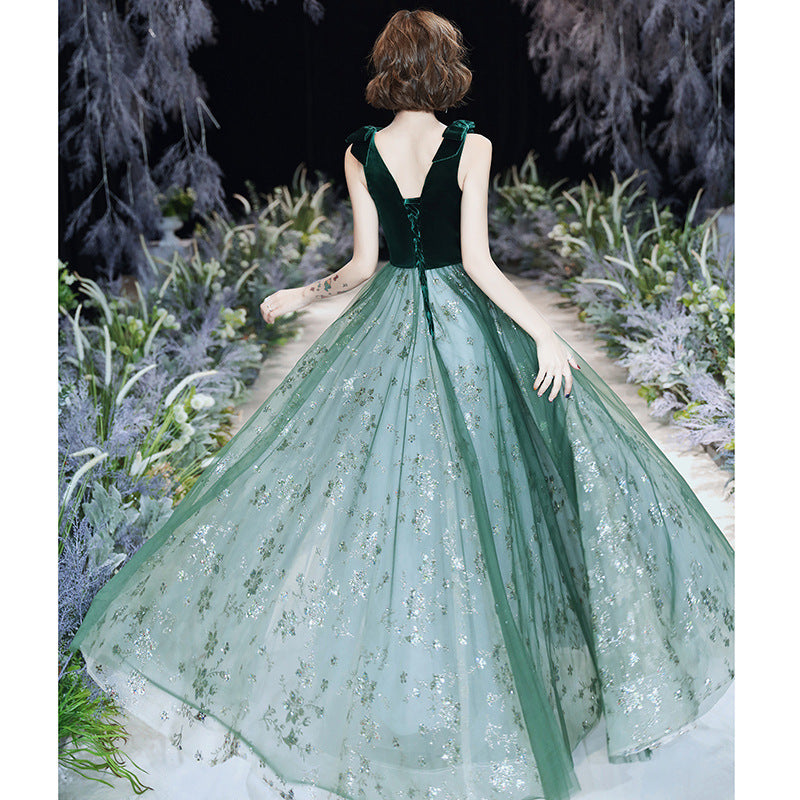 Autumn Winter Temperament Sexy Green Evening Dress for Women