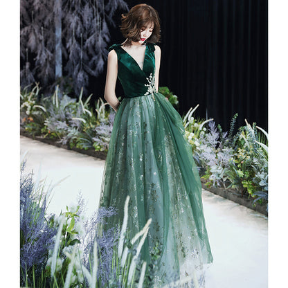 Autumn Winter Temperament Sexy Green Evening Dress for Women