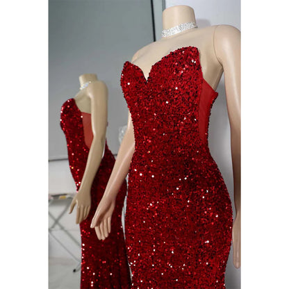 Sexy Trumpet Strapless Fully Sequined Party Prom Evening Dress for Black Women